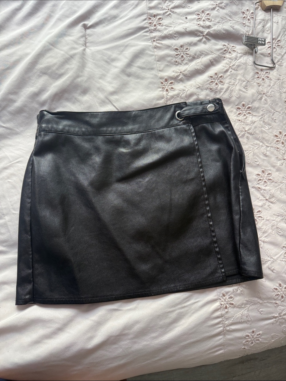 Forever 21 Black Faux Leather Mini Skirt with Snap Detail